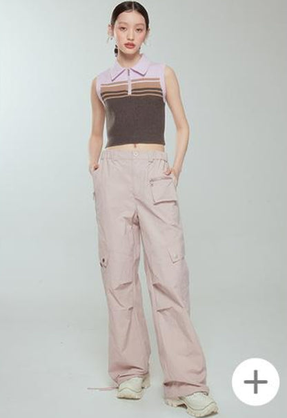 DIDDI MODA Pink Stripe Polo Knit Vest Spring Layering Essential