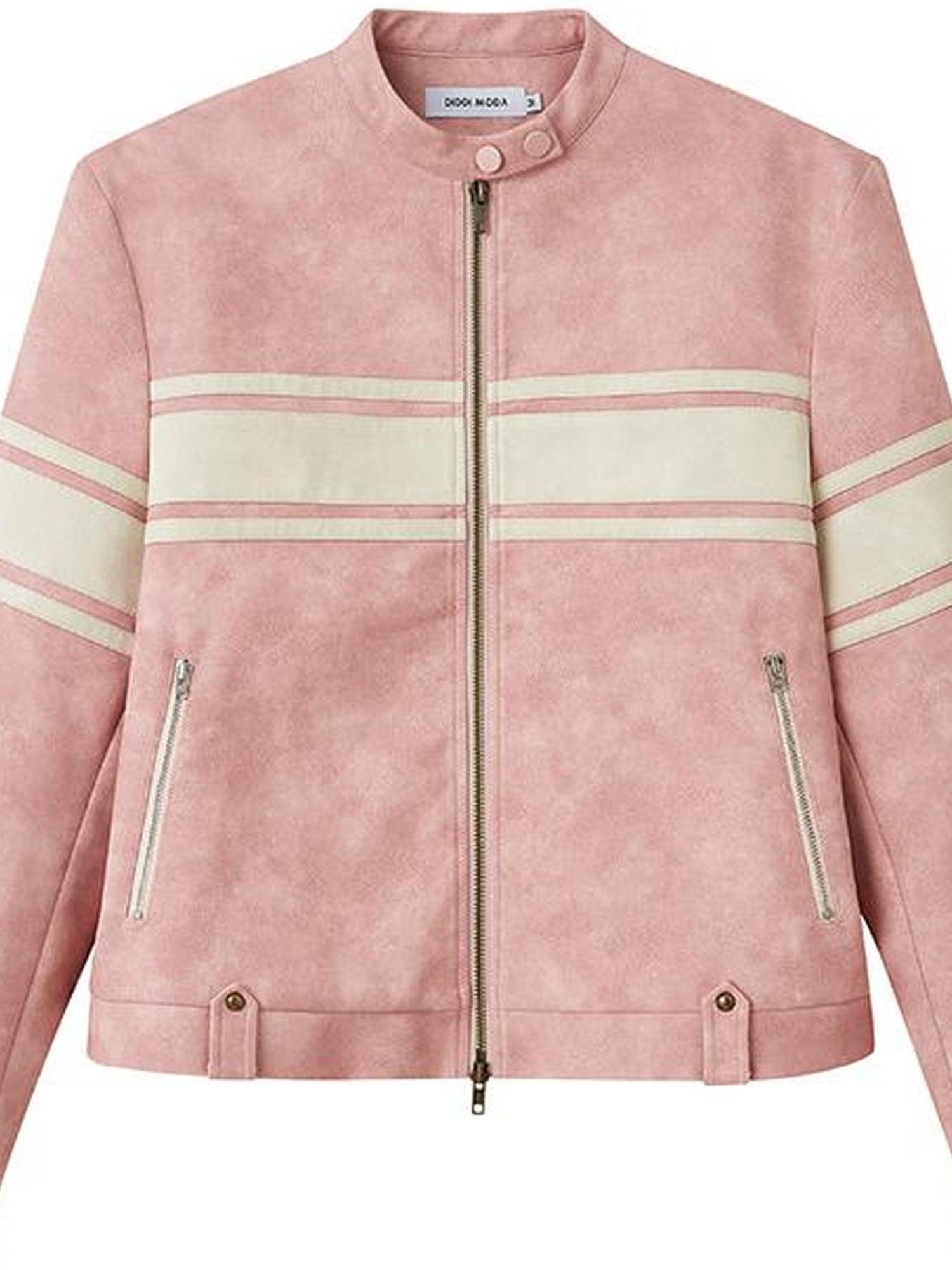 DIDDI MODA Pink White Stripe Vintage Leather Jacket