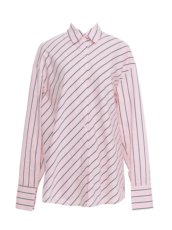 Pink Blue Contrast Stripe Oversized Shirt