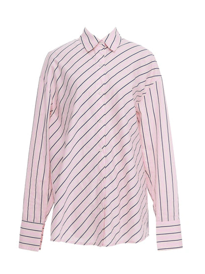 Pink Blue Contrast Stripe Oversized Shirt