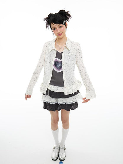 MOMSYCAN FOX LINE Pixel Penitence Two Thousand Twenty Five Spring Dot Blouse Long Sleeve Loose Fit