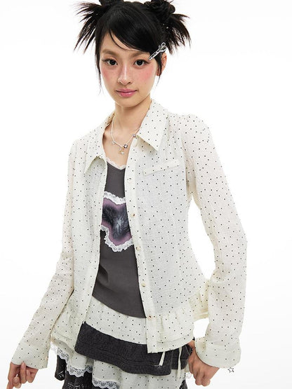 MOMSYCAN FOX LINE Pixel Penitence Two Thousand Twenty Five Spring Dot Blouse Long Sleeve Loose Fit