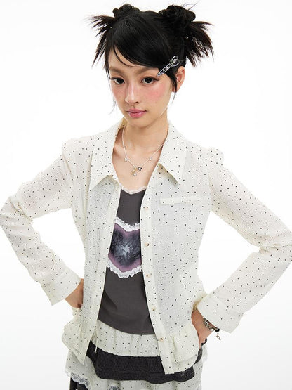MOMSYCAN FOX LINE Pixel Penitence Two Thousand Twenty Five Spring Dot Blouse Long Sleeve Loose Fit