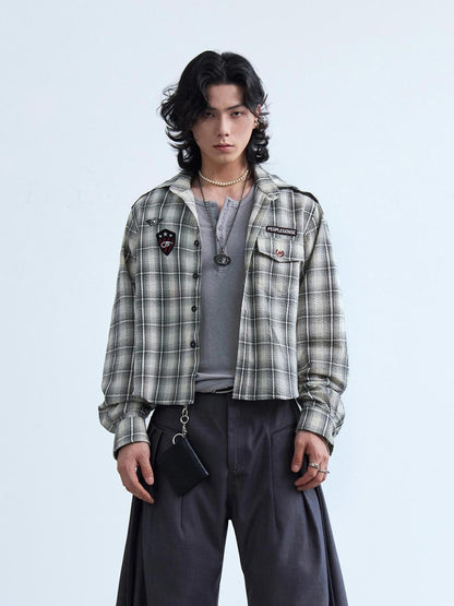 Peoplesense Plaid Embroidered Oversized Hooded Shirt Jacket