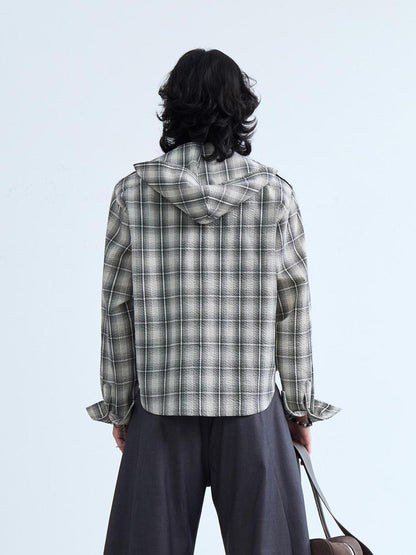 Peoplesense Plaid Embroidered Oversized Hooded Shirt Jacket