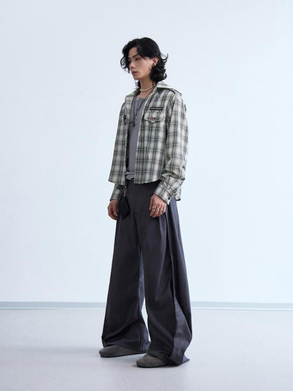 Peoplesense Plaid Embroidered Oversized Hooded Shirt Jacket