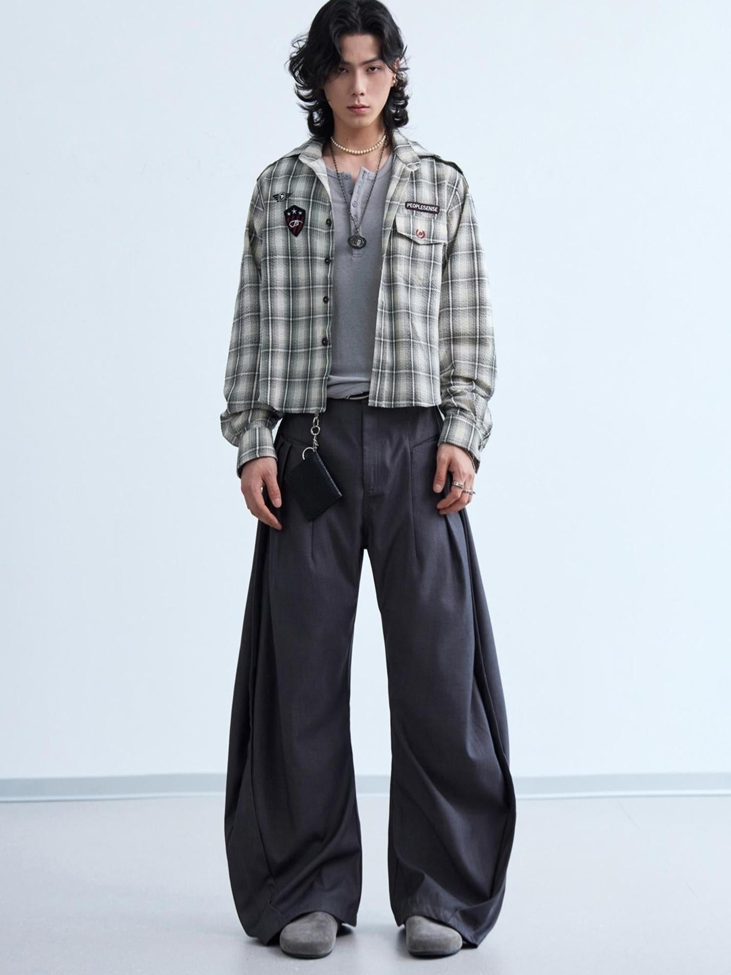 Peoplesense Plaid Embroidered Oversized Hooded Shirt Jacket