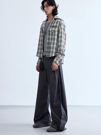 Peoplesense Plaid Embroidered Oversized Hooded Shirt Jacket