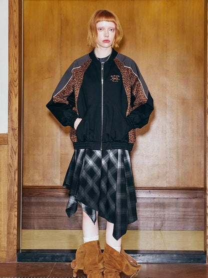 Plaid Gradient Asymmetrical Skirt