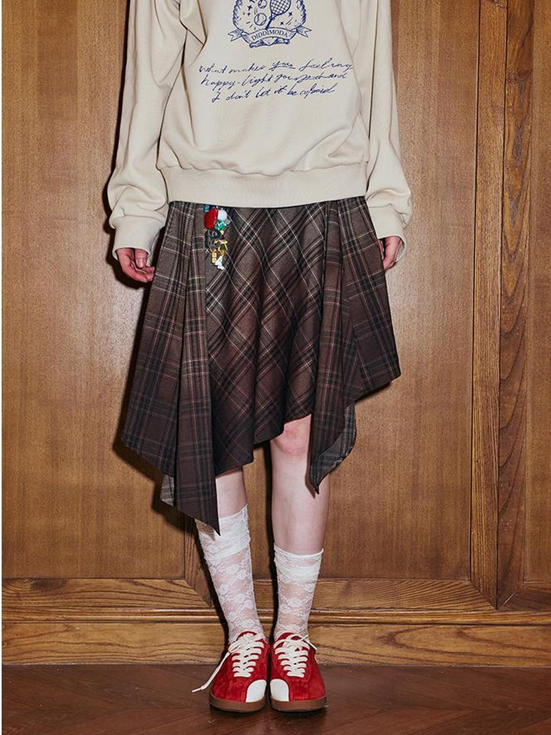 DIDDI MODA Plaid Gradient Asymmetrical Skirt
