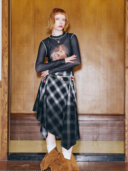 Plaid Gradient Asymmetrical Skirt