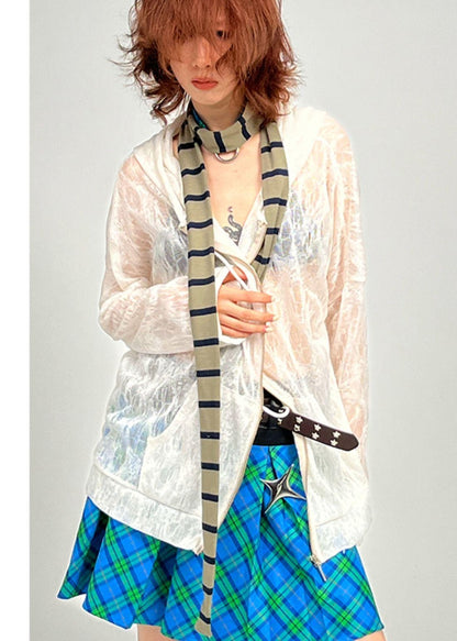 Plaid Patchwork Blue Green Pleated Skirt JK