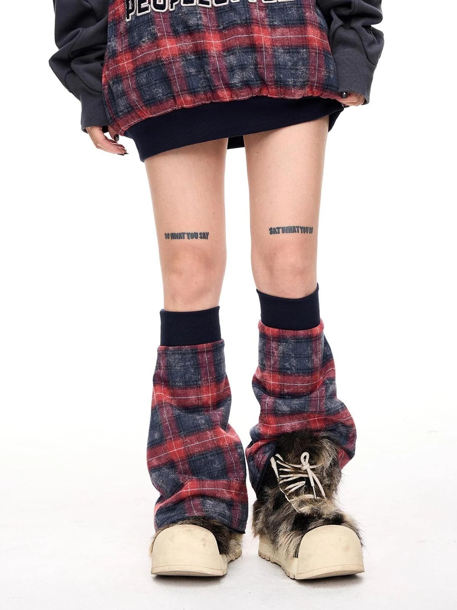 Plaid Polar Fleece Detachable Thermal Couple Oversized Sweatshirt