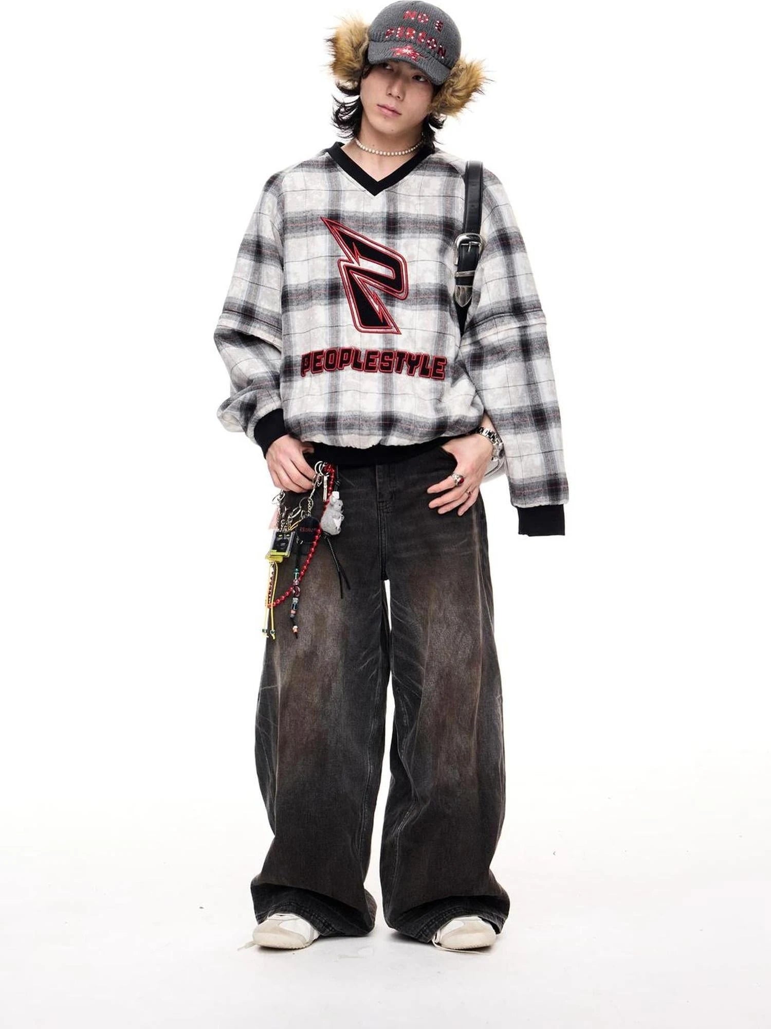 Plaid Polar Fleece Detachable Thermal Couple Oversized Sweatshirt