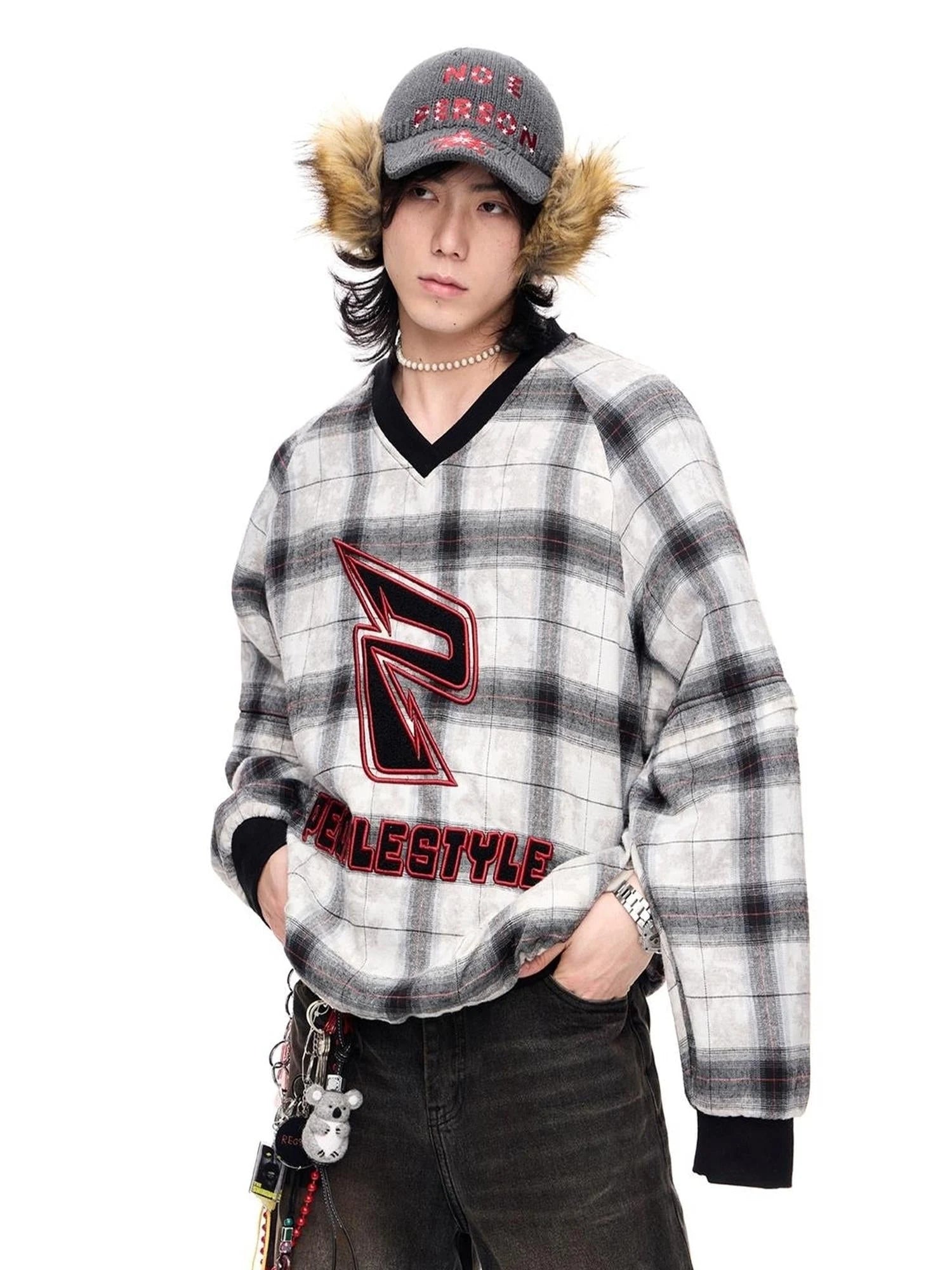 Plaid Polar Fleece Detachable Thermal Couple Oversized Sweatshirt
