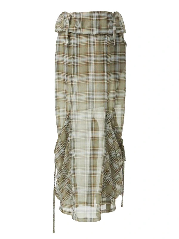 Plaid Halter Neck Top with Floral Lace Trim