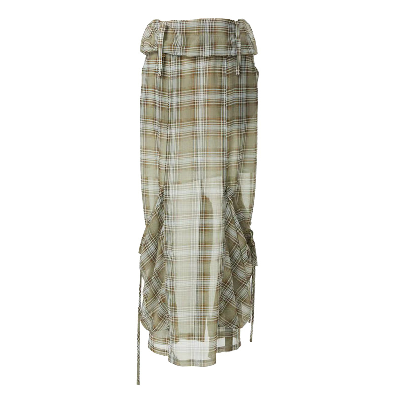 YOSHUYUKI Plaid Halter Neck Top with Floral Lace Trim
