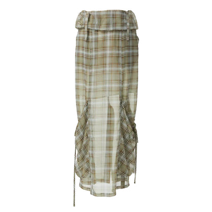 YOSHUYUKI Plaid Halter Neck Top with Floral Lace Trim