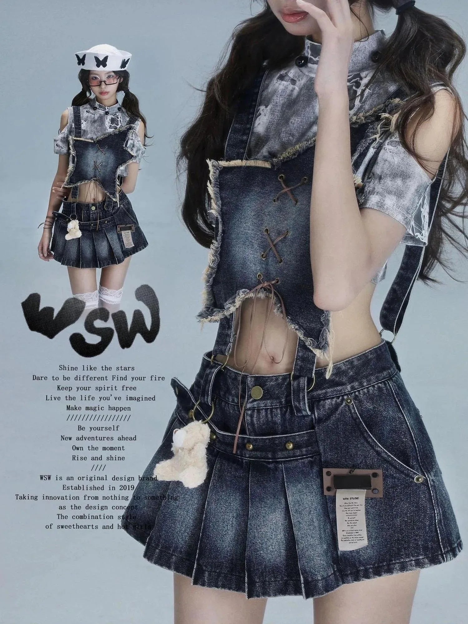 Playful Bear Detachable Denim Jumpskirt