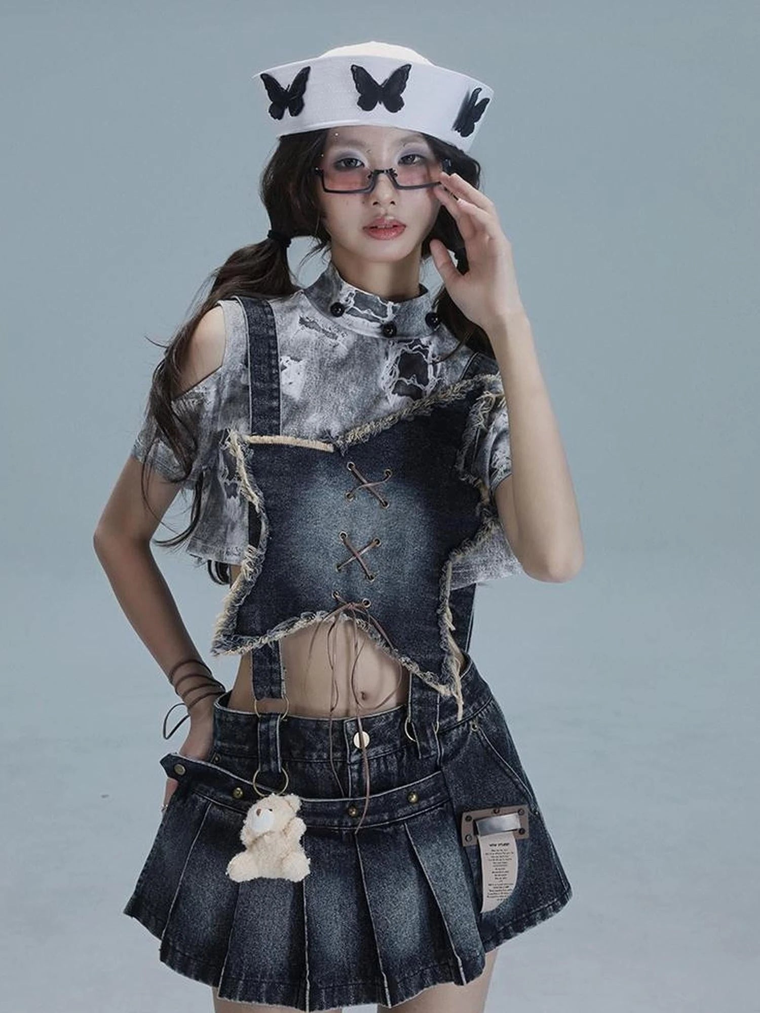 Playful Bear Detachable Denim Jumpskirt