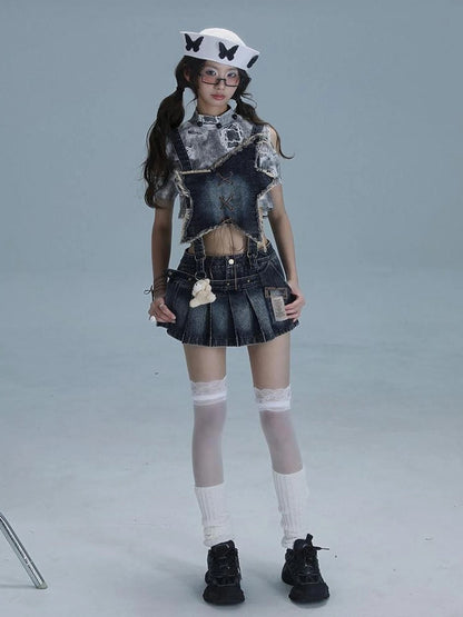 Playful Bear Detachable Denim Jumpskirt