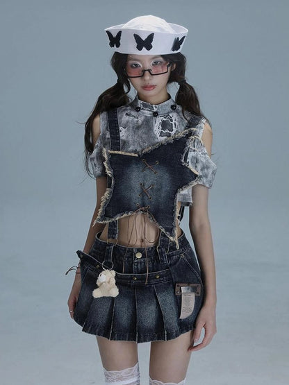 Playful Bear Detachable Denim Jumpskirt