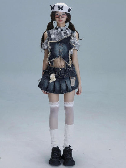 Playful Bear Detachable Denim Jumpskirt