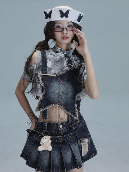 Playful Bear Detachable Denim Jumpskirt