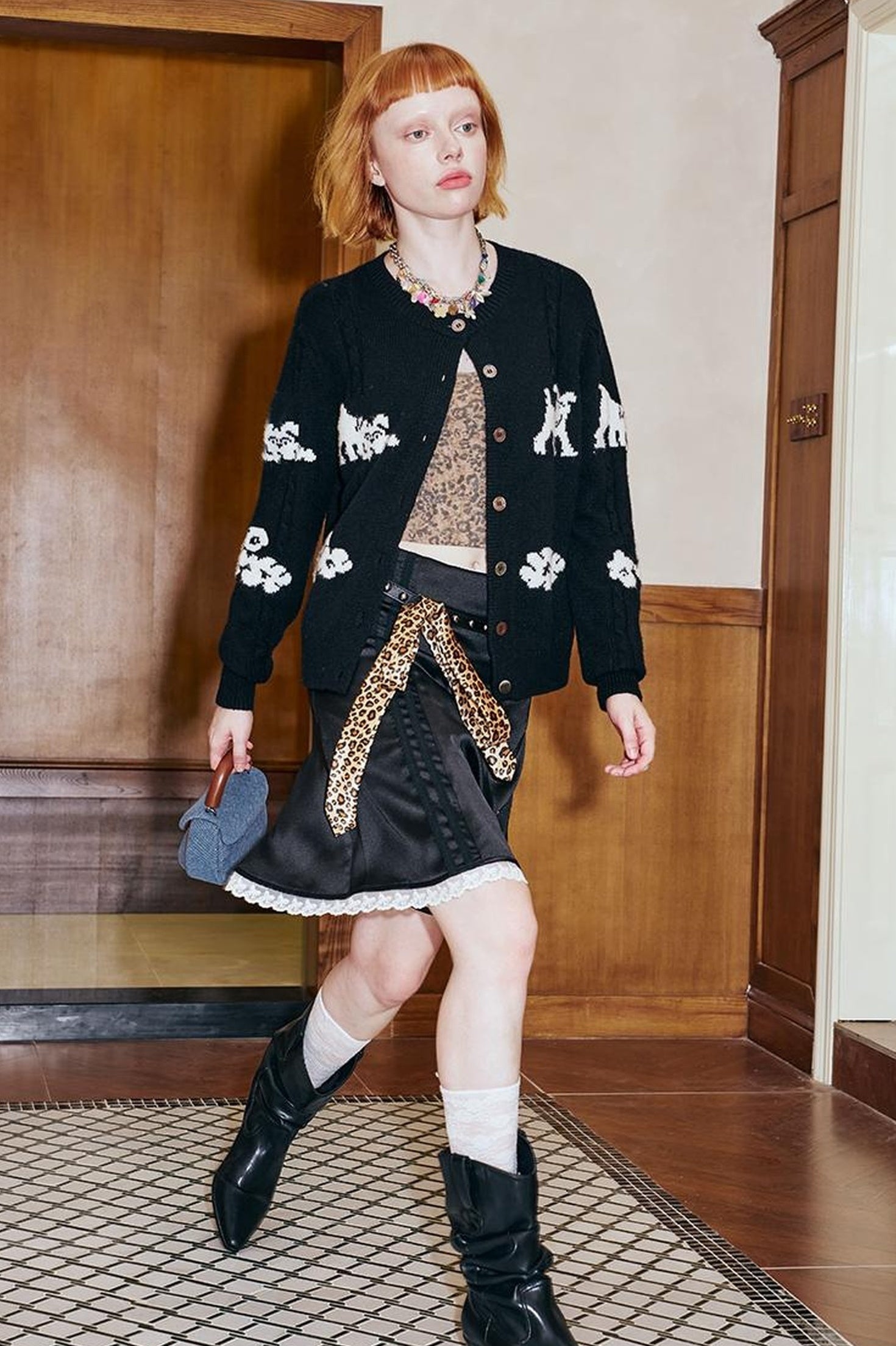 DIDDI MODA Playful Bow Bead Embroidered Knit Cardigan