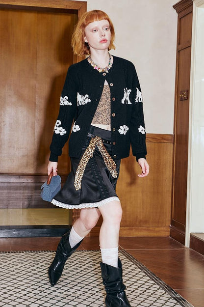 DIDDI MODA Playful Bow Bead Embroidered Knit Cardigan
