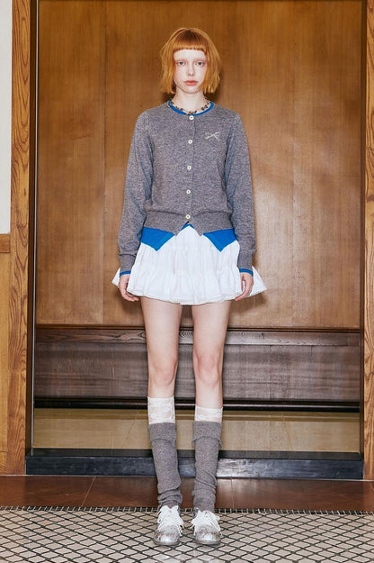 DIDDI MODA Playful Bow Bead Embroidered Knit Cardigan