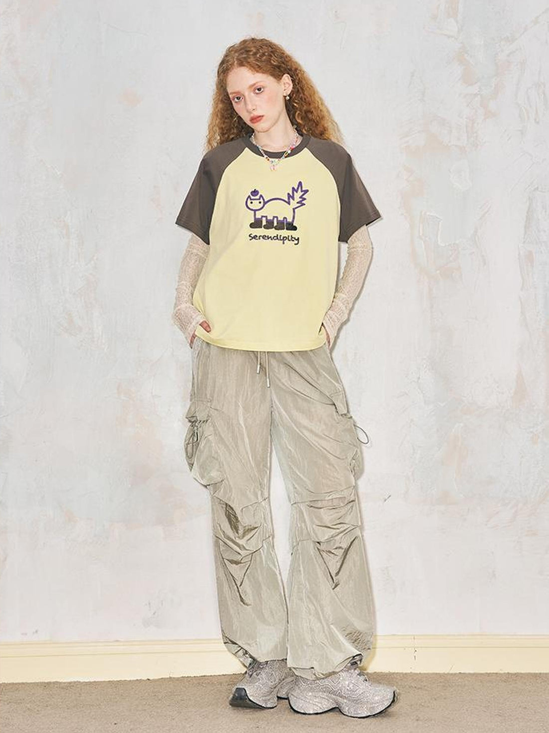 DIDDI MODA Playful Colorblock Cartoon Toothbrush Embroidery Cotton Tee