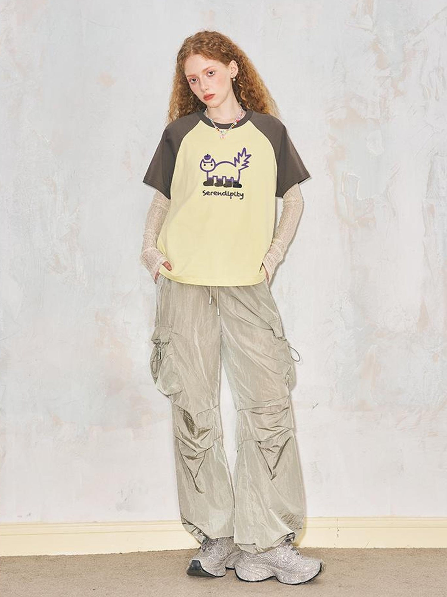 DIDDI MODA Playful Colorblock Cartoon Toothbrush Embroidery Cotton Tee
