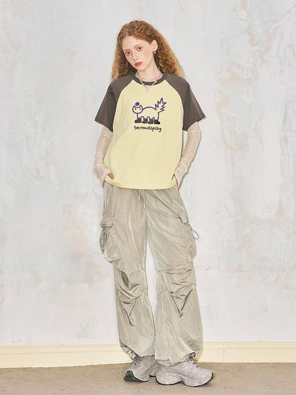 DIDDI MODA Playful Colorblock Cartoon Toothbrush Embroidery Cotton Tee