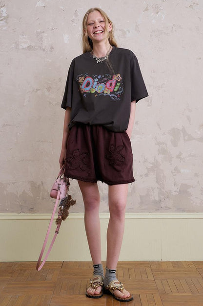 DIDDI MODA Playful Letter Print Cotton Tee