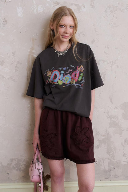 DIDDI MODA Playful Letter Print Cotton Tee
