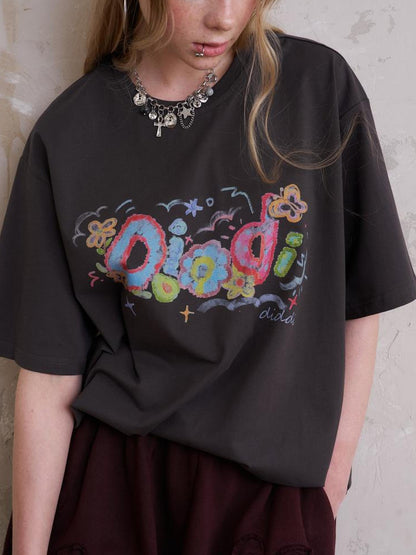 DIDDI MODA Playful Letter Print Cotton Tee