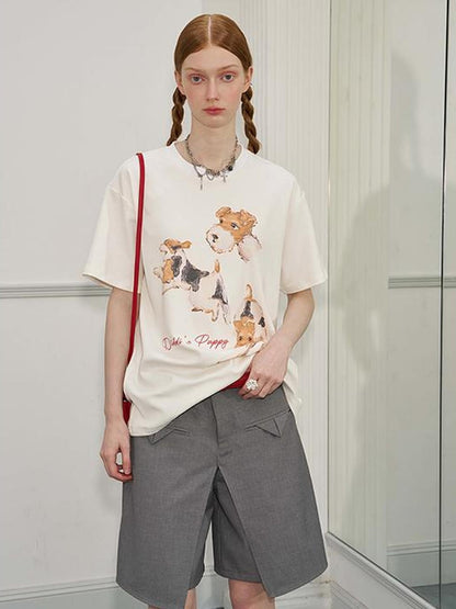 DIDDI MODA Playful Puppies Print Cotton Tee