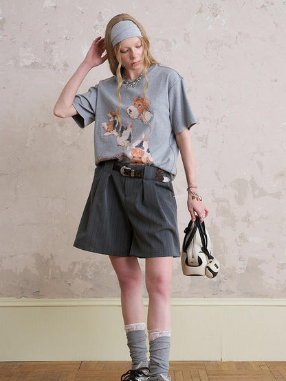 DIDDI MODA Playful Puppies Print Relaxed Cotton Tee
