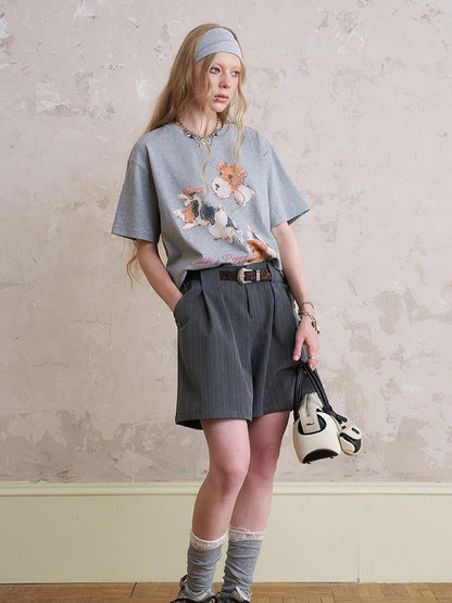 DIDDI MODA Playful Puppies Print Relaxed Cotton Tee