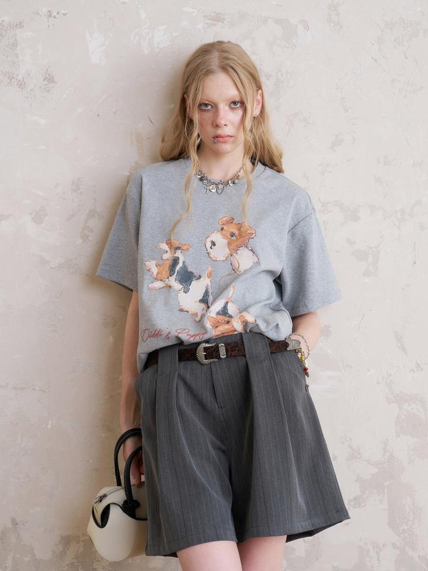 DIDDI MODA Playful Puppies Print Relaxed Cotton Tee
