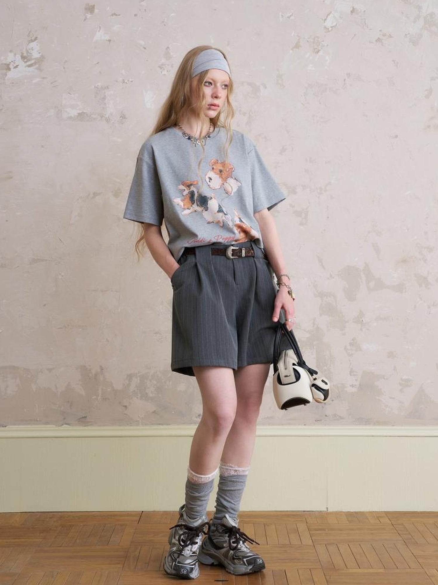 DIDDI MODA Playful Puppies Print Relaxed Cotton Tee