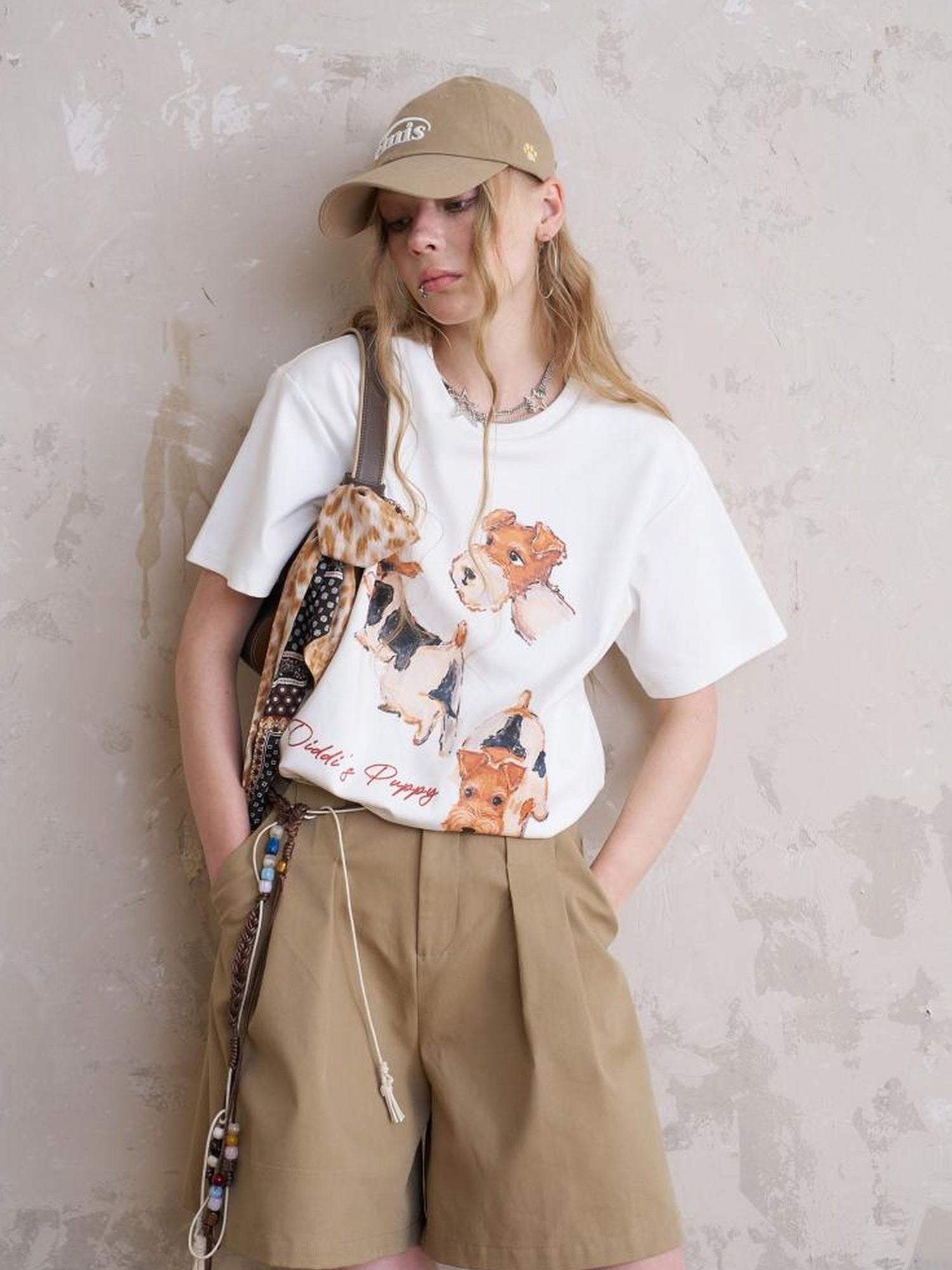 DIDDI MODA Playful Puppies Print Relaxed Cotton Tee