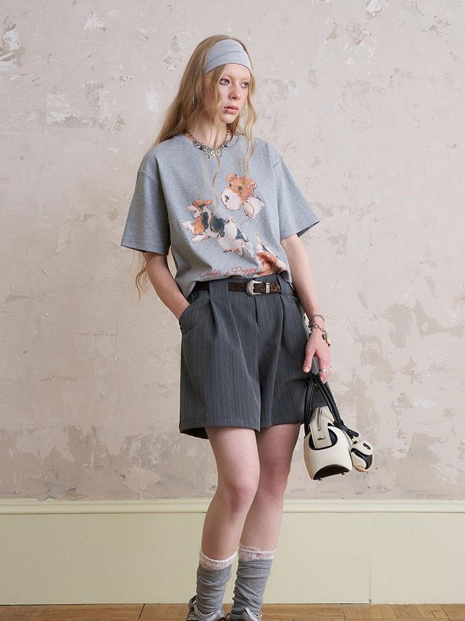 DIDDI MODA Playful Puppies Print Relaxed Cotton Tee
