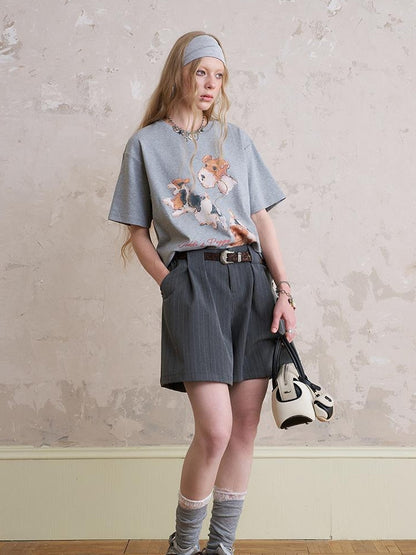 DIDDI MODA Playful Puppies Print Relaxed Cotton Tee