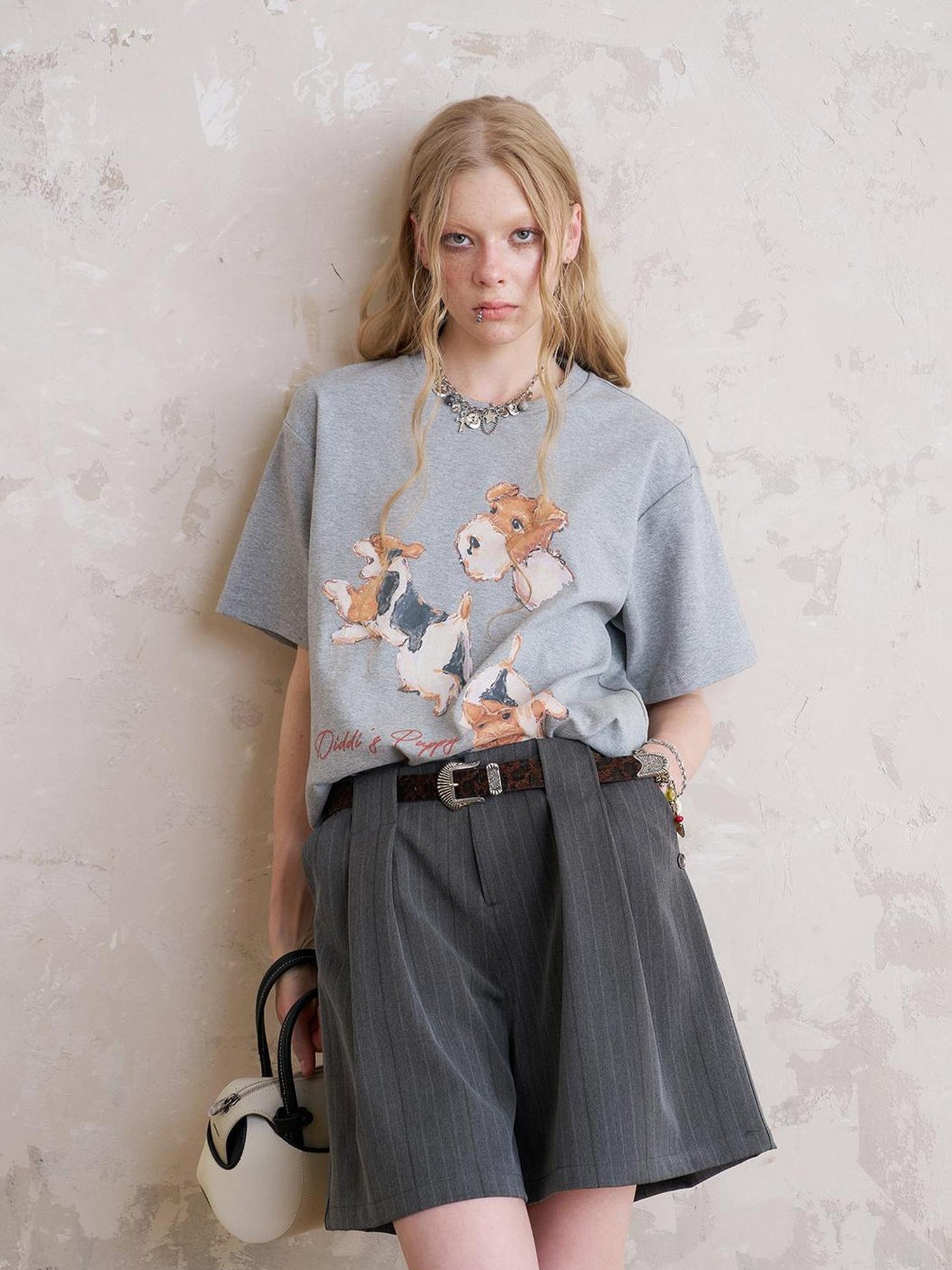 DIDDI MODA Playful Puppy Print Tee Layered Set With Pants