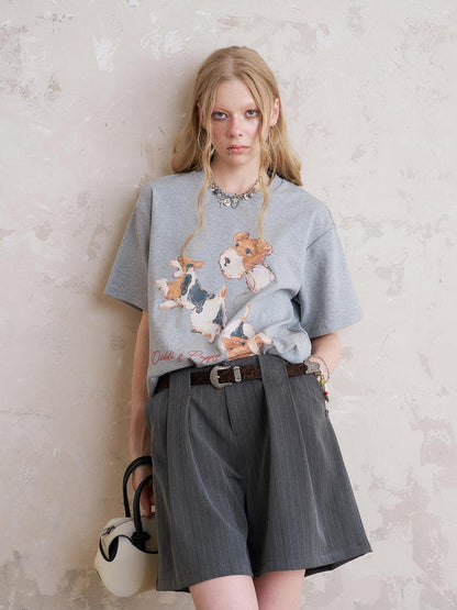 DIDDI MODA Playful Puppy Print Tee Layered Set With Pants