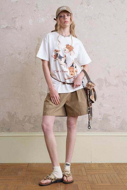 DIDDI MODA Playful Puppy Print Tee Layered Set With Pants