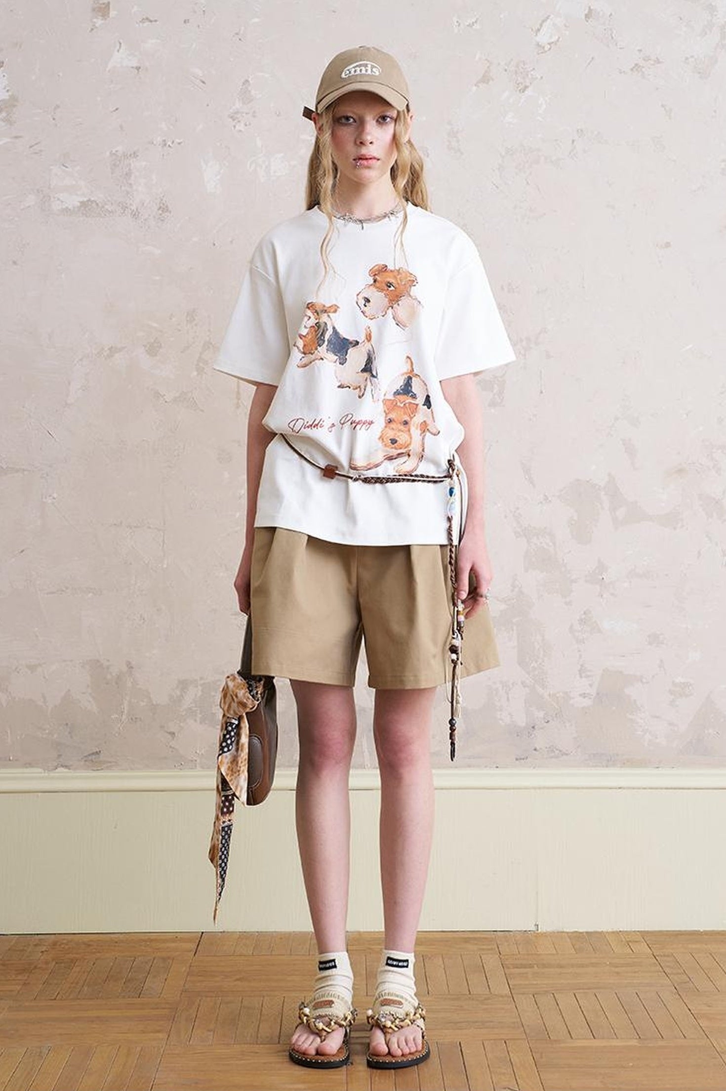 DIDDI MODA Playful Puppy Print Tee Layered Set With Pants