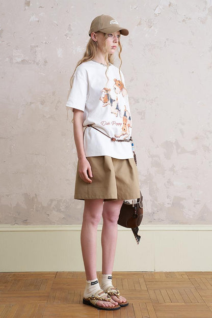 DIDDI MODA Playful Puppy Print Tee Layered Set With Pants